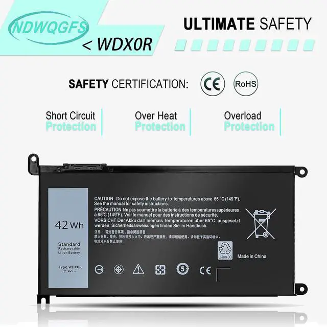 Alt view image 7 of 7 - WDX0R 42Wh Laptop Battery for Dell Inspiron 13 5368 5378 15 5567 7560 17 5767 Series Vostro 14 5468 Latitude 3189 Replaces T2JX4 FC92N 3CRH3 | 11.4V Li-ion