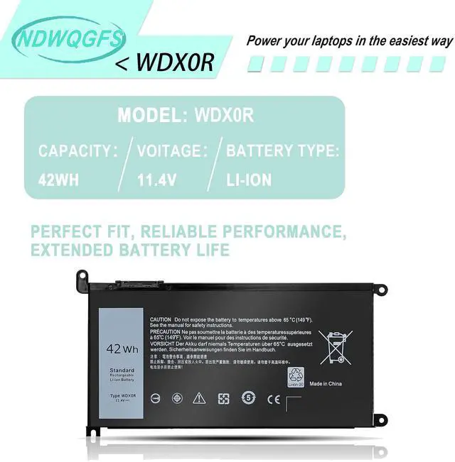 Alt view image 6 of 7 - WDX0R 42Wh Laptop Battery for Dell Inspiron 13 5368 5378 15 5567 7560 17 5767 Series Vostro 14 5468 Latitude 3189 Replaces T2JX4 FC92N 3CRH3 | 11.4V Li-ion