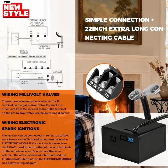 Alt view image 5 of 7 - The Remote Control ON/Off and Thermostatic Kit for Gas Fireplace,for Ambient Majestic Vermont-castings skytech monessen etc,Millivolt Gas Valve Fireplaces and Stoves