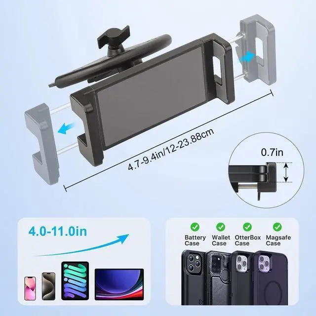 Alt view image 2 of 7 - 2 in 1 CD Slot Tablet Car Mount, Universal 360° Rotation CD Player Car Phone Holder for 4-11in Devices, Black