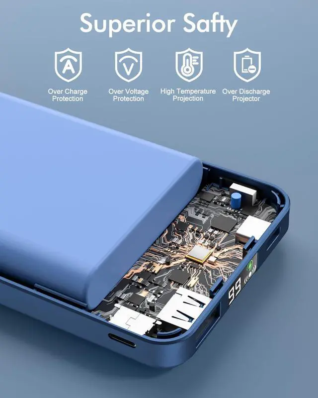 Alt view image 7 of 7 - for Magsafe Battery Pack, Foldable 10000mAh Magnetic Power Bank with USB-C Cable LED Display 22.5W PD Fast Charging Wireless Portable Charger for iPhone 17/16/15/14/13/12 Series-Navy Blue