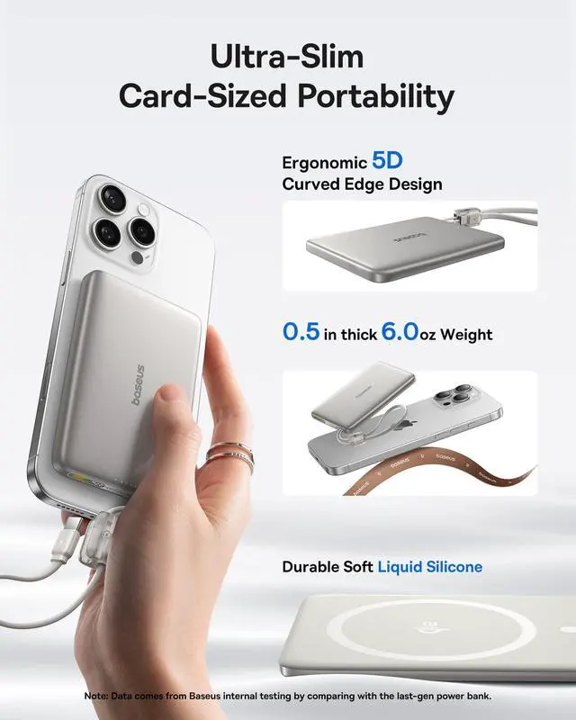 Alt view image 2 of 7 - Qi2 15W Magsafe Portable Charger, 0.5" Ultra Slim 10000mAh Wireless Power Bank with 27W Built-in USB-C Cable, Magnetic Battery Pack for iPhone 17 Pro Max/17 Pro/Air/16/15/14/13/12