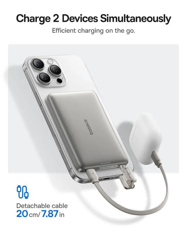 Alt view image 6 of 7 - Qi2 15W Magsafe Portable Charger, 0.5" Ultra Slim 10000mAh Wireless Power Bank with 27W Built-in USB-C Cable, Magnetic Battery Pack for iPhone 17 Pro Max/17 Pro/Air/16/15/14/13/12