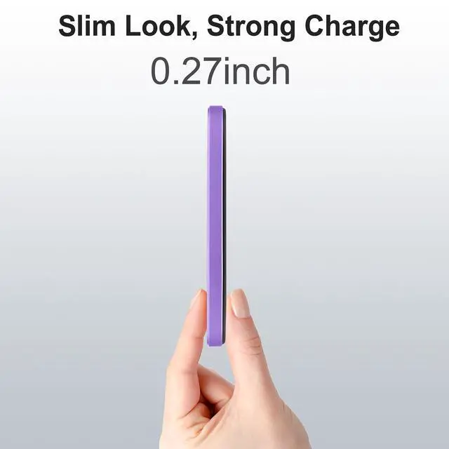 Alt view image 4 of 6 - Magnetic Portable Charger 5000mAh, 15W Ultra Slim Wireless Portable Charger, Fast Charging for iPhone 17/16/15/14/13/12 Pro/Pro Max/Plus, Metal Shell, USB-C Cable to Charge Other Phones (Purple)