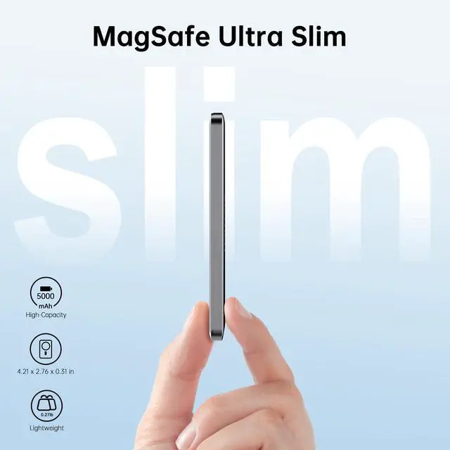 Alt view image 2 of 6 - Magnetic Portable Charger, Ultra Slim 5,000mAh Wireless Power Bank, PD 20W USB C Fast Charging, for Magsafe Battery Pack, PowerMag, Compatible with iPhone 16/15/14/13/12 Pro/Pro Max Series