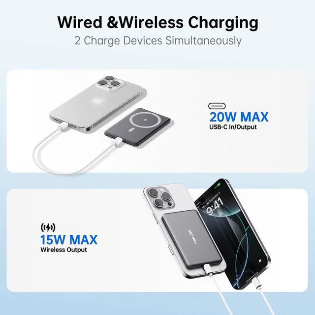 Alt view image 3 of 6 - Magnetic Portable Charger, Ultra Slim 5,000mAh Wireless Power Bank, PD 20W USB C Fast Charging, for Magsafe Battery Pack, PowerMag, Compatible with iPhone 16/15/14/13/12 Pro/Pro Max Series
