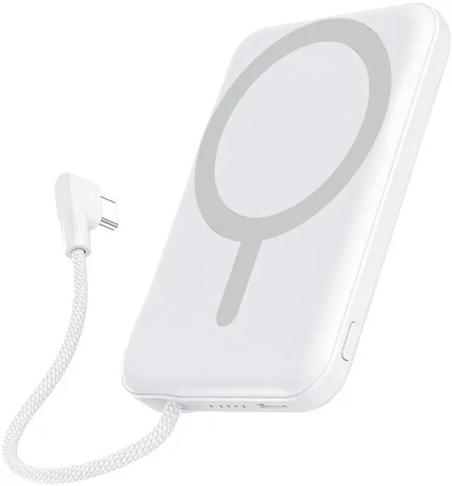Main image of for Magsafe Power Bank, 5000mAh Magnetic Portable Charger with Built-in USB-C Cable, Wireless Battery Pack with 20W PD Fast Charging for iPhone 17/16/15/14/13/12 All Series-White