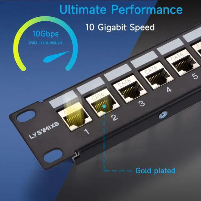 Alt view image 2 of 6 - 24 Port RJ45 Patch Panel Cat6 STP Feed Through, Coupler Network Panel 19 Inch, Inline Keystone Ethernet Patch Panel with Back Bar