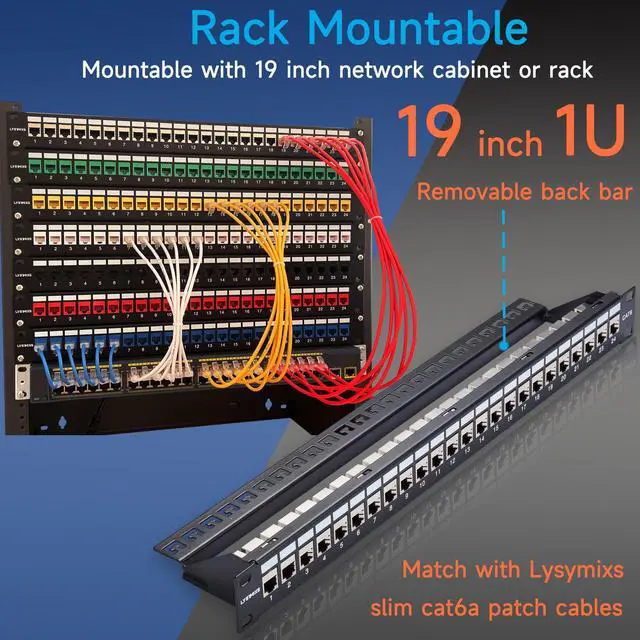Alt view image 6 of 6 - 24 Port RJ45 Patch Panel Cat6 STP Feed Through, Coupler Network Panel 19 Inch, Inline Keystone Ethernet Patch Panel with Back Bar
