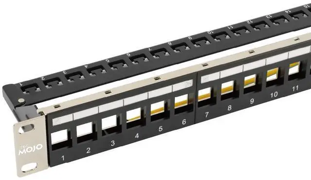 Main image of UL Listed 1U 24-Port Blank Keystone Patch Panel, Shielded FTP, 19-Inch Rackmount with Grounding Cable, Rear Cable Management Bar