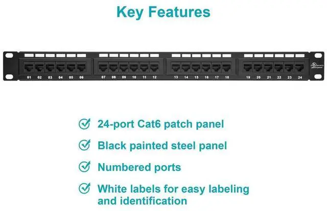 Alt view image 3 of 6 - 24-Port Cat6 Patch Panel, 110 Type (568A/B Compatible) 19-Inch For Rackmount, 1U, UL