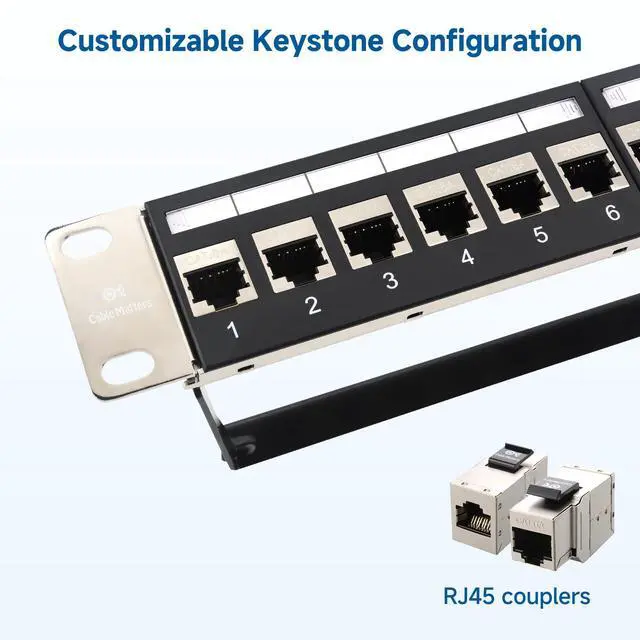 Alt view image 5 of 7 - 1U 19-Inch 24-Port 10Gbps Cat6A Ethernet Patch Panel with Inline Keystone and Cable Management Bar, Rackmount or Wall Mount RJ45 Patch Panel