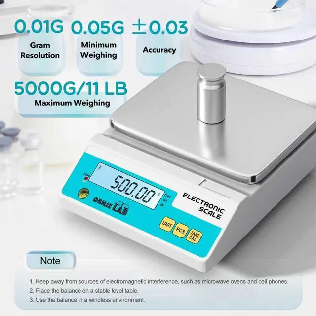 Alt view image 2 of 6 - Lab Scale 3000g x 0.01g High Precision Electronic Analytical Balance g/lb/oz/dw/ct/dr Laboratory Scientific Scale with Calibration Weight Dual Power Supply Jewelry Scale