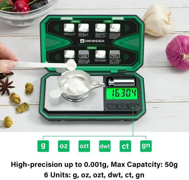 Alt view image 2 of 7 - Milligram Scale Precision 0.001g/50g, Digital Jewelry Scale for Powder,Coins,Gold,Gem,Reloading,Micro Gram Scale with 6 Units,Tare,Cal Weight,Pocket mg Scale with Battery Powered