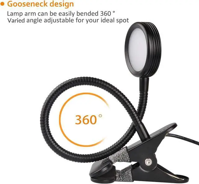 Alt view image 7 of 7 - Clip on Light/Reading Lights/Book Light/Desk Lamp Color Changeable/Night Lights Clip on for Desk, Bed Headboard and Computers, Adapter Included (Black) Metal