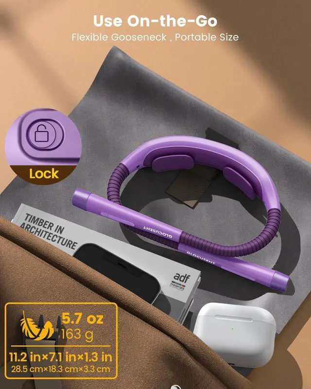 Alt view image 7 of 7 - Ergonomic Reading Light, 1600mAh Rechargeable Book Light for 100 Hrs - 3 Colors & 5 Brightness, Neck Light with Timers, Sleep Aid & Travel Lock, Perfect for Reading, Knitting & Craft