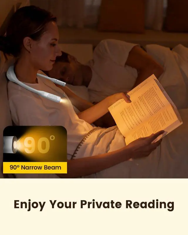 Alt view image 3 of 7 - Lightweight Neck Light for Reading in Bed, 1200mAh Rechargeable Book Light, Hands-Free Reading Light, 5 Colors, 5 Brightness Adjustable, Private Bedtime Reading for Book Lover