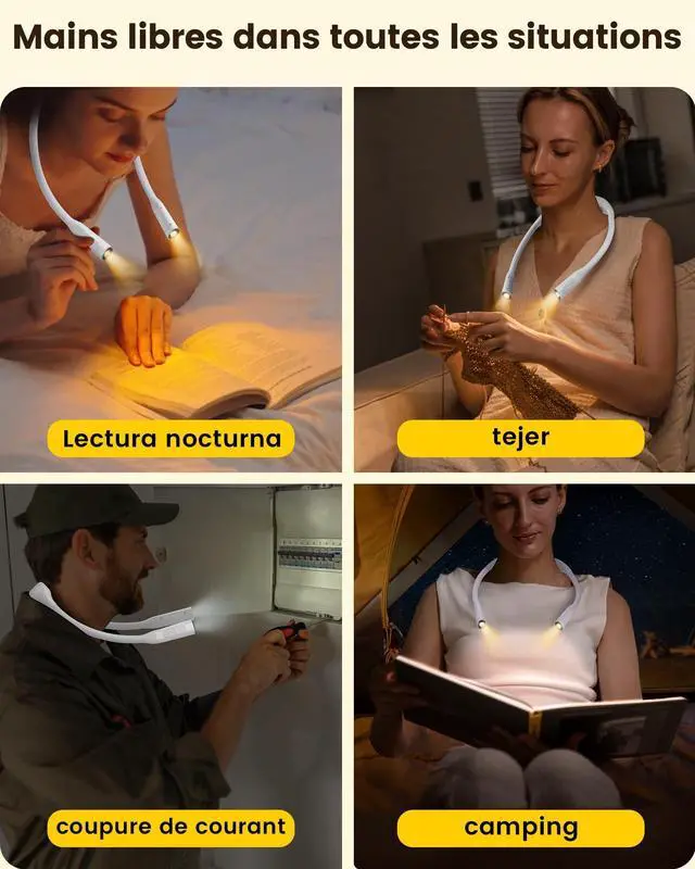 Alt view image 6 of 7 - Lightweight Neck Light for Reading in Bed, 1200mAh Rechargeable Book Light, Hands-Free Reading Light, 5 Colors, 5 Brightness Adjustable, Private Bedtime Reading for Book Lover