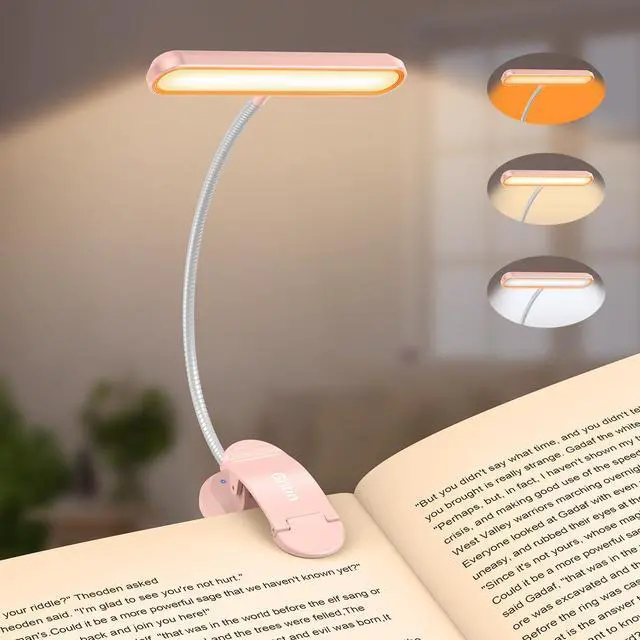 Main image of Rechargeable Book Light for Reading in Bed with 19 LED &Memory Function-Eye Caring 3 Color Temperatures,5 Brightness Levels,90 Hrs Runtime Flexible Goose Neck Clip on Light-Pink