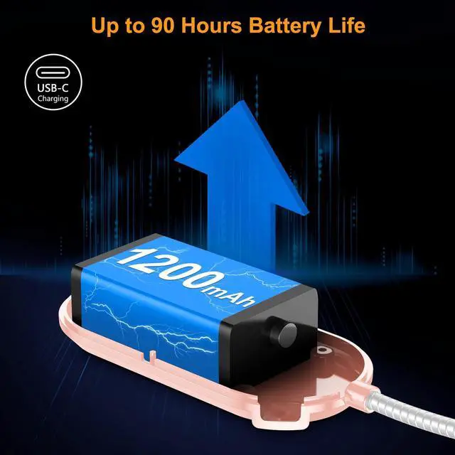 Alt view image 6 of 7 - Rechargeable Book Light for Reading in Bed with 19 LED &Memory Function-Eye Caring 3 Color Temperatures,5 Brightness Levels,90 Hrs Runtime Flexible Goose Neck Clip on Light-Pink