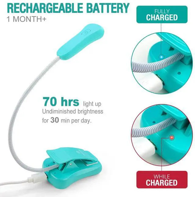 Alt view image 4 of 6 - Rechargeable Book Light for Reading in Bed, 3 Color x 3 Brightness, Lightweight Reading Light, Up to 70 Hours Lighting, Great for Readers, Travel (Blue)
