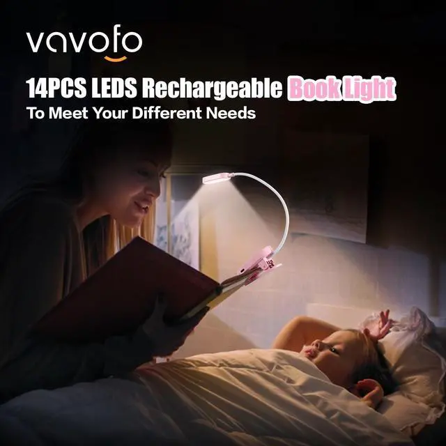 Alt view image 2 of 7 - Rechargeable Book Light, 14 LEDs Eye Care Clip On Amber Reading Light for Bookworms Reading in Bed with 9 Colors 9 Brightness (Pink)