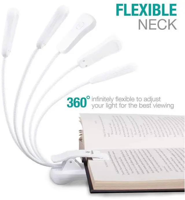 Alt view image 5 of 6 - 3000K Warm LED Rechargeable Book Light, Easy for Eyes, Clip on Reading Lights for Reading in Bed, Car & Travel, Lightweight Slim 2.1 oz. Perfect for Readers (Elegant White)