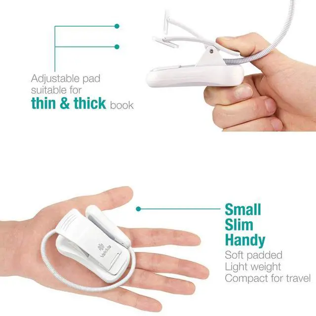 Alt view image 6 of 6 - 3000K Warm LED Rechargeable Book Light, Easy for Eyes, Clip on Reading Lights for Reading in Bed, Car & Travel, Lightweight Slim 2.1 oz. Perfect for Readers (Elegant White)