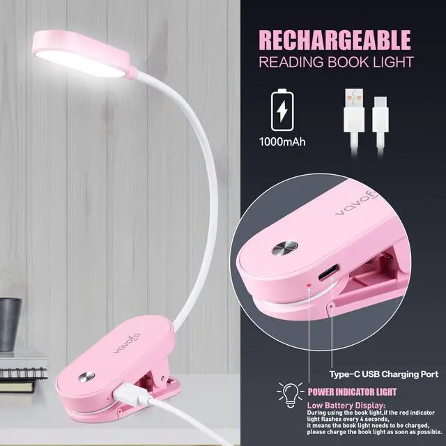 Alt view image 4 of 7 - Rechargeable Book Light, 14 LEDs Eye Care Clip On Amber Reading Light for Bookworms Reading in Bed with 9 Colors 9 Brightness (Pink)