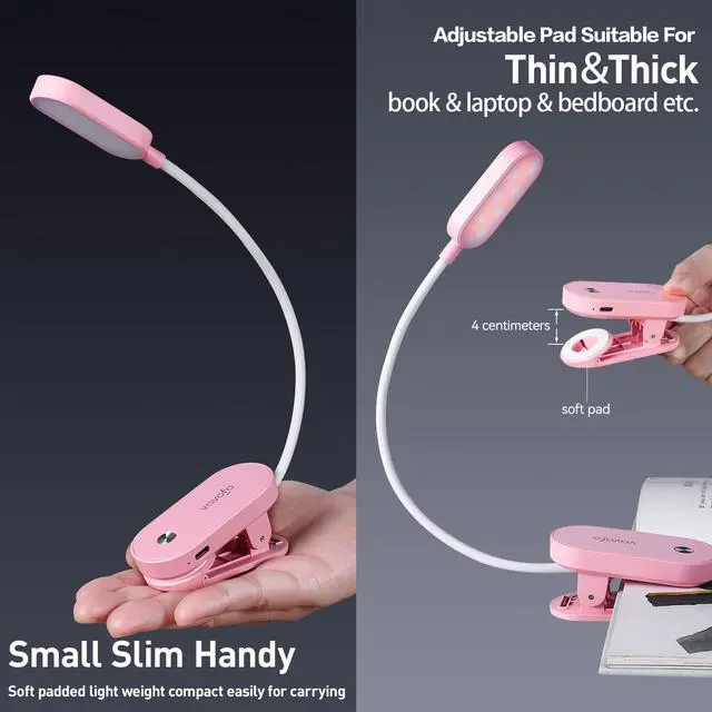 Alt view image 5 of 7 - Rechargeable Book Light, 14 LEDs Eye Care Clip On Amber Reading Light for Bookworms Reading in Bed with 9 Colors 9 Brightness (Pink)