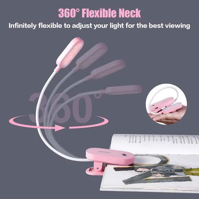 Alt view image 7 of 7 - Rechargeable Book Light, 14 LEDs Eye Care Clip On Amber Reading Light for Bookworms Reading in Bed with 9 Colors 9 Brightness (Pink)