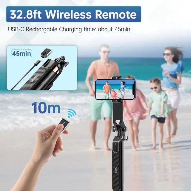 Alt view image 5 of 7 - MA09 71'' Phone Tripod, Selfie Stick Cell Phone Tripod Stand with Wireless Remote Control 360° for Rotation Travel Selfie Video Recording Live Compatible with iPhone Android Camera Action GoPro