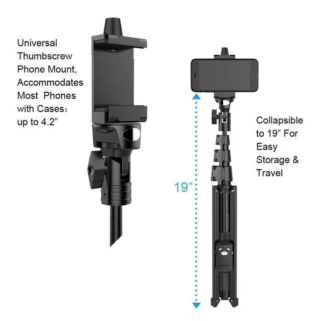 Alt view image 3 of 6 - 51" Professional Selfie Stick Tripod, 100% All Aluminum Stick & Legs, Lightweight, Detachable Bluetooth Remote, Portable All in One, Compatible with iPhone & Android, Non Skid Feet, Black