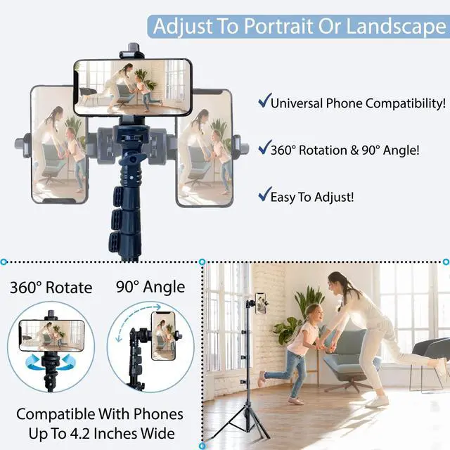 Alt view image 5 of 6 - 51" Professional Selfie Stick Tripod, 100% All Aluminum Stick & Legs, Lightweight, Detachable Bluetooth Remote, Portable All in One, Compatible with iPhone & Android, Non Skid Feet, Black