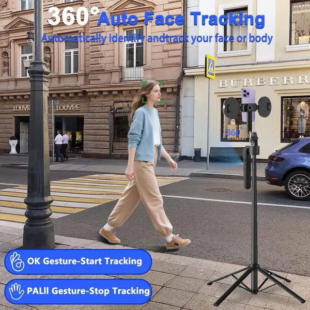 Alt view image 3 of 7 - Auto Face Tracking Tripod for iPhone with Light 70.9 Selfie Stick Tripod Stand Follows Your Movement 360°Phone Camera Tripod with Wireless Remote for Content Creator Vlog Live Stream Video Recording