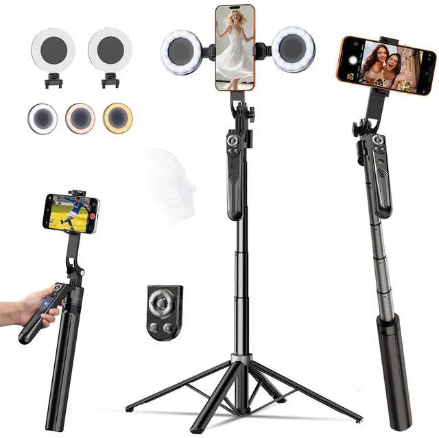 Main image of Tripod for iPhone with Light Vlogging Camera, Auto Face Tracking Tripod 360 Rotation with Remote, No App, Portable Travel Phone Holder for Video Recording Live Streaming, Content Creator Essentials