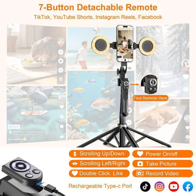 Alt view image 4 of 7 - Tripod for iPhone with Light Vlogging Camera, Auto Face Tracking Tripod 360 Rotation with Remote, No App, Portable Travel Phone Holder for Video Recording Live Streaming, Content Creator Essentials