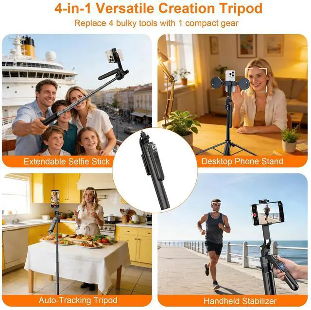 Alt view image 6 of 7 - Tripod for iPhone with Light Vlogging Camera, Auto Face Tracking Tripod 360 Rotation with Remote, No App, Portable Travel Phone Holder for Video Recording Live Streaming, Content Creator Essentials