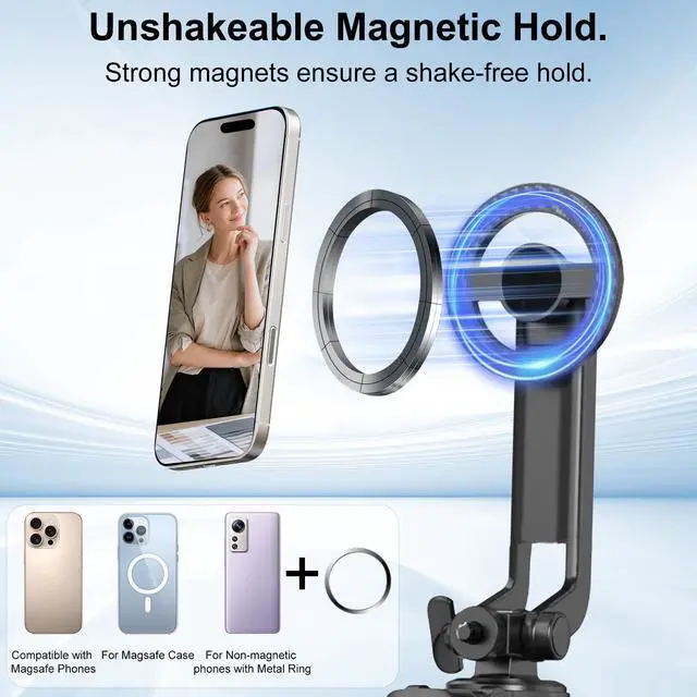 Alt view image 2 of 7 - Magnetic Auto Face Tracking Tripod for iPhone that Follows Your Movement, 71" Portable Selfie Stick Tripod with Remote 360 Rotation, Magnetic Phone Tripod Stand for Vlogging, Travel, Video Recording