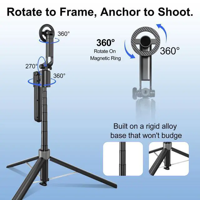 Alt view image 6 of 7 - Magnetic Auto Face Tracking Tripod for iPhone that Follows Your Movement, 71" Portable Selfie Stick Tripod with Remote 360 Rotation, Magnetic Phone Tripod Stand for Vlogging, Travel, Video Recording