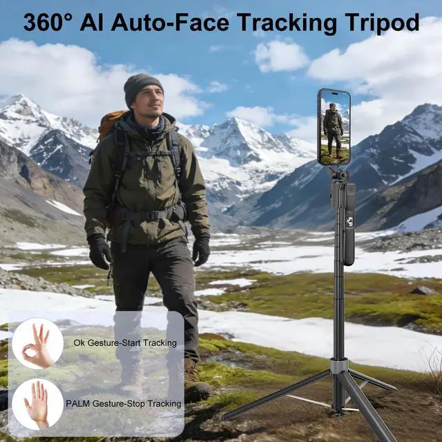 Alt view image 3 of 7 - Magnetic Auto Face Tracking Tripod for iPhone that Follows Your Movement, 71" Portable Selfie Stick Tripod with Remote 360 Rotation, Magnetic Phone Tripod Stand for Vlogging, Travel, Video Recording