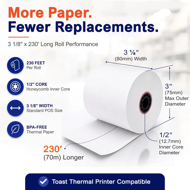 Alt view image 3 of 7 - Thermal Printer Paper Roll for Toast TP200 Receipt Printer Point of Sale (06 rolls)