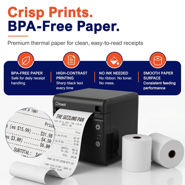Alt view image 4 of 7 - Thermal Printer Paper Roll for Toast TP200 Receipt Printer Point of Sale (06 rolls)