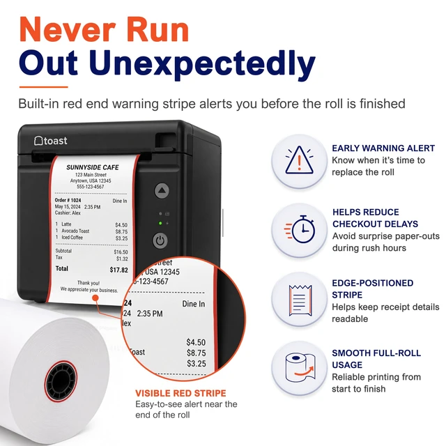 Alt view image 6 of 7 - Thermal Printer Paper Roll for Toast TP200 Receipt Printer Point of Sale (06 rolls)