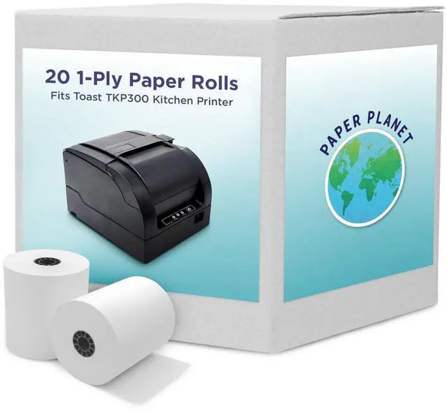 Main image of 1-Ply White Bond Paper for Toast Kitchen Printer by Paper Planet | 20 Rolls | Compatible with TKP300 SNBC BTP-M300