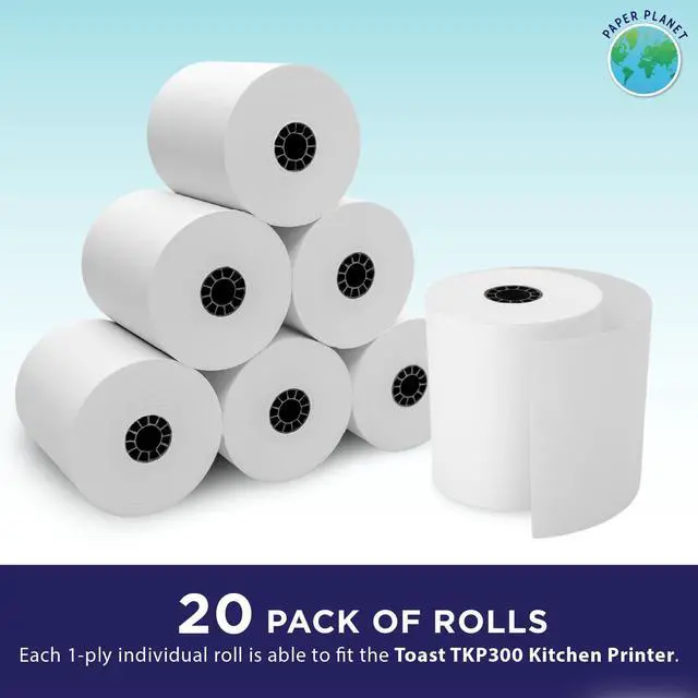 Alt view image 2 of 7 - 1-Ply White Bond Paper for Toast Kitchen Printer by Paper Planet | 20 Rolls | Compatible with TKP300 SNBC BTP-M300