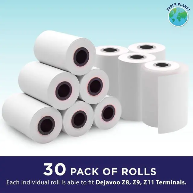 Alt view image 2 of 7 - Thermal Receipt Paper for Dejavoo Terminal by Paper Planet | 30 Rolls | P1, P3, P8, QD1, QD2, QD4, Z8, Z9, Z11