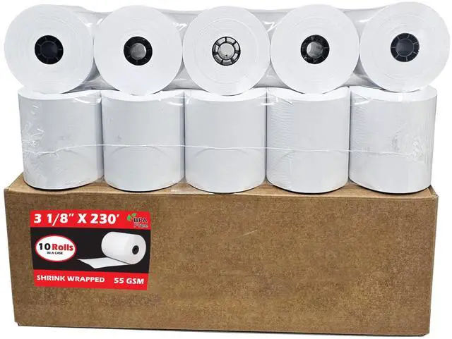 Main image of (10 Rolls) 3 1/8 x 230 Thermal Paper Receipt Rolls (55 GSM - 80mm x 70m) Fits All POS Cash Registers TM-T88III, TM-T88IV, TM-T88V, TSP100, CT-S300, CT-S2000, BPA Free from