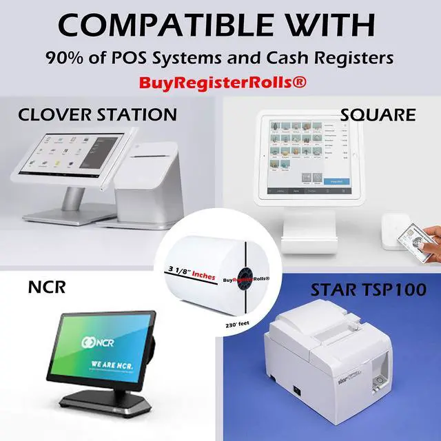 Alt view image 5 of 6 - (10 Rolls) 3 1/8 x 230 Thermal Paper Receipt Rolls (55 GSM - 80mm x 70m) Fits All POS Cash Registers TM-T88III, TM-T88IV, TM-T88V, TSP100, CT-S300, CT-S2000, BPA Free from