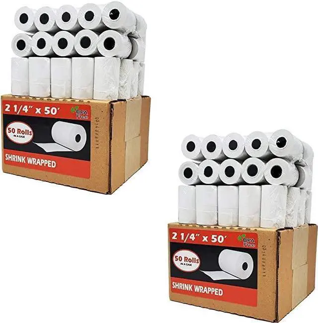 Main image of (100 Rolls) 2 1/4 x 50 Thermal Paper Receipt Rolls 2.25 x 50 ft POS Cash Register fits all Credit Card Terminals Verifone VX520 Ingenico ICT220 ICT220 ICT250 FD400 BPA Free from